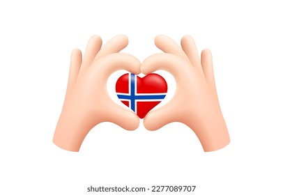 Norway flag in form of hand heart. National flag concept. Vector illustration.
