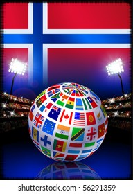 Norway Flag Globe on Stadium Background Original Illustration