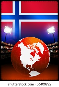 Norway Flag with Globe on Stadium Background Original Illustration