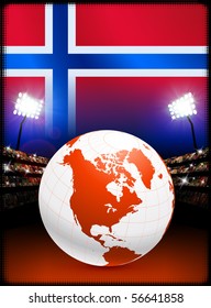 Norway Flag with Globe on Stadium Background Original Illustration