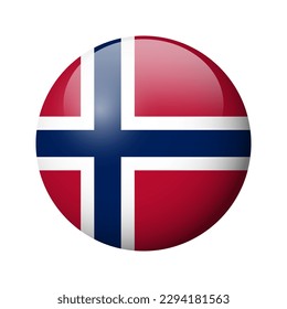 Norway flag - glossy circle badge. Vector icon.