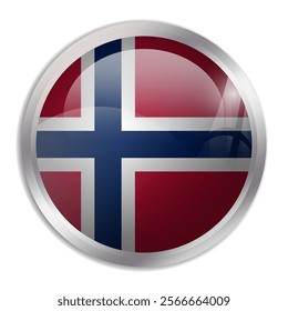 Norway flag - glossy circle button displays a colorful flag representing a country cultural identity and heritage. The essence of national pride and unity.