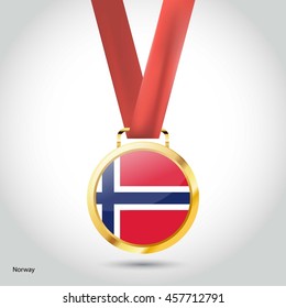 Norway Flag in gold Medal. Vector Illustration. RIO Olympic Game gold Medal. Vector Illustration