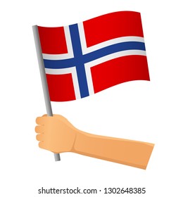 Norway flag in hand. Patriotic background. National flag of Norway vector illustration