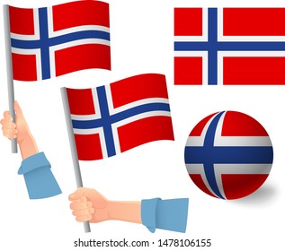Norway flag in hand set. Ball flag. National flag of Norway vector illustration