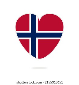 Norway flag heart isolated on white background. Flag of Norway in the shape of a heart. Vector illustration of the flag of Norway