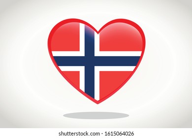 Norway Flag in Heart Shape. Heart 3d Flag of Norway, Norway flag template design.