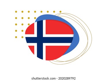 Icono o insignia de la bandera de Noruega. Emblema nacional noruego con fondo abstracto y formas geométricas. Ilustración vectorial.