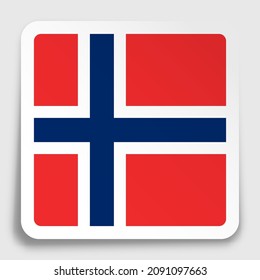 NORWAY flag icon on paper square sticker with shadow. Button for mobile application or web. Vector