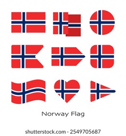 Conjunto de iconos de bandera de Noruega aislado sobre fondo blanco. Ilustración vectorial.