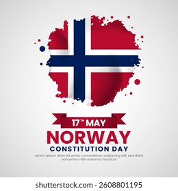 Norway flag for independence day square banner background in grunge brush style