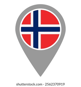 Norway flag location pin, flag application, Flag on Location Pin, graphic design, map pointer, vector illustration.