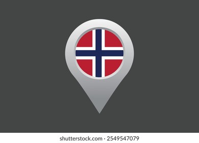 Bandeira da Noruega com sinal de localização, Bandeira da Noruega símbolo nacional do país ilustração Vetor, Retângulo Noruega bandeira ilustração, Vetor plano ilustração
