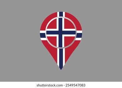 Norway flag with location sign, Flag of Norway national country symbol illustration Vector, Rectangle Norway flag illustration, Flat vector illustration
