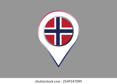 Bandeira da Noruega com sinal de localização, Bandeira da Noruega símbolo nacional do país ilustração Vetor, Retângulo Noruega bandeira ilustração, Vetor plano ilustração
