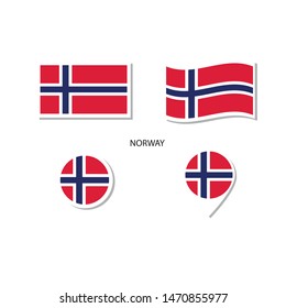 Norway flag logo icon set, rectangle flat icons, circular shape, marker with flags.