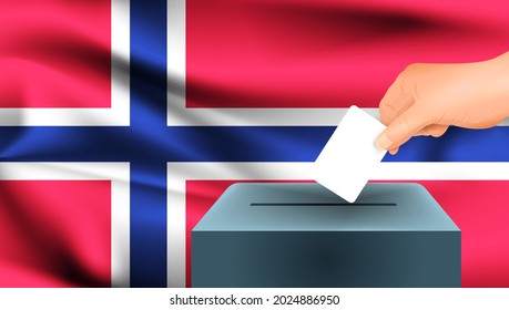 Norway flag, male hand voting with Norway flag concept idea background