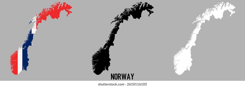 Norway flag and map shape black and gray color.