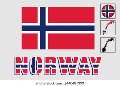 Bandera y mapa de Noruega en un gráfico vectorial