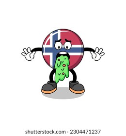 caricatura de mascota de bandera noruega vómitos , diseño de caracteres