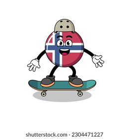 norway flag mascot playing a skateboard , character design