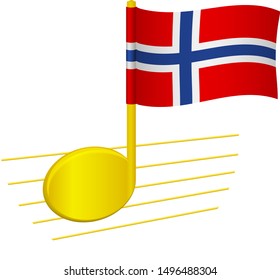 Norway flag and musical note. Music background. National flag of Norway and music festival concept vector illustration
