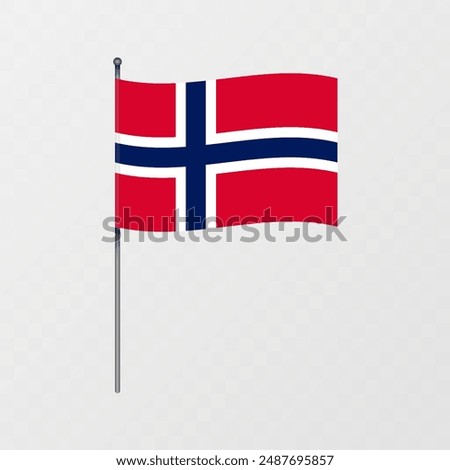 Norway flag on flagpole. Vector illustration.