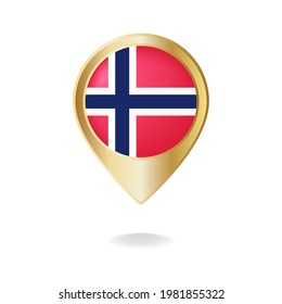 Norway flag on golden pointer map, Vector illustration eps.10