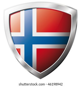 Norway flag on metal shiny shield vector illustration. Collection of flags on shield against white background. Abstract isolated object.