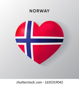 Norway flag on a realistic heart shape, vector illustration on a white background