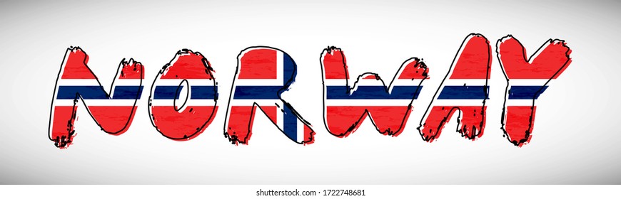 Marca noruega en la tipografía del texto. Banner de nombre de país. Fondo de tipografía creativa