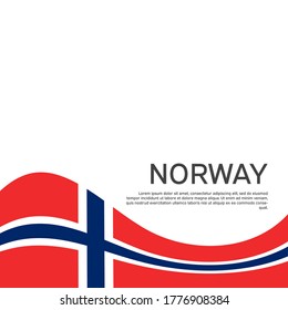 Norway flag on a white wavy background. National poster design of norway. Business booklet. State Norwegian patriotic banner, flyer. Vector illustration