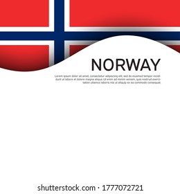 Norway flag on a white wavy background. Business booklet. State Norwegian patriotic banner, flyer. National poster design of norway. Paper cut style. Vector illustration