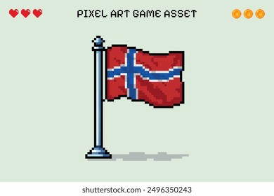 Norwegen Flagge Pixel Kunst Retro-Videospiel 2d Asset Illustration isoliert vektorielle Europa skandinavischen Land Nation