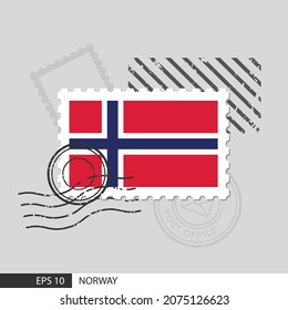 Norway flag postage stamp. Isolated vector illustration on grey post stamp background and specify is vector eps10.