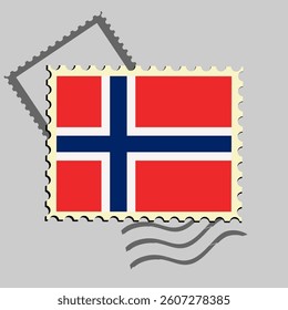Norway flag postage stamp. Isolated vector illustration on grey post stamp background