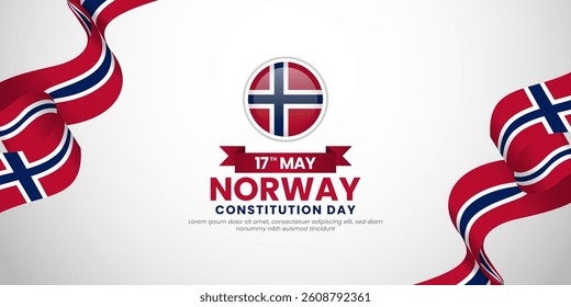Norway flag ribbon for norway Independence Day on white background