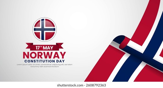 Norway flag ribbon for norway Independence Day on white background