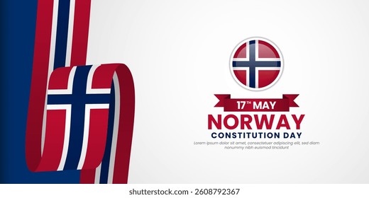 Norway flag ribbon for norway Independence Day on white background