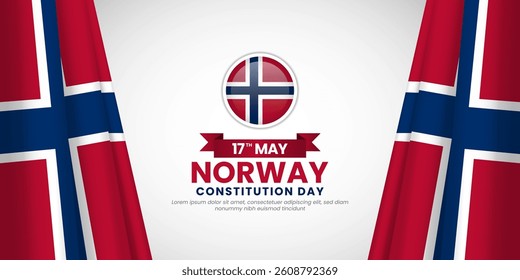 Norway flag ribbon for norway Independence Day on white background