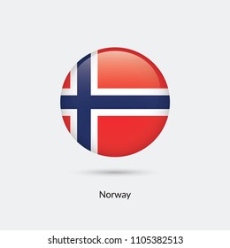 Norway flag - round glossy button. Vector Illustration.