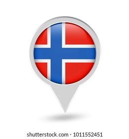 Norway Flag Round Pin Icon. Vector icon.