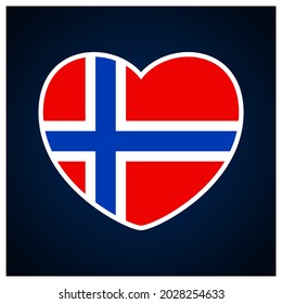 norway flag in a shape of heart. Icon flat heart symbol of love on the background national flag. Vector illustration.