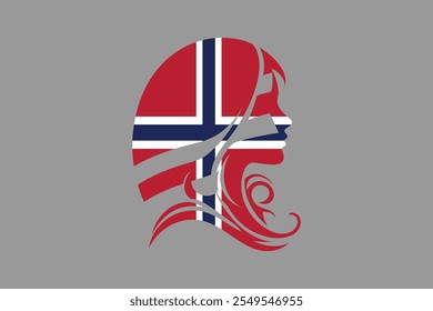 Bandeira da Noruega e forma da menina, ilustração do símbolo nacional da bandeira da Noruega Vetor, retângulo ilustração da bandeira da Noruega, ilustração do vetor plano
