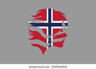 Bandeira da Noruega e forma da menina, ilustração do símbolo nacional da bandeira da Noruega Vetor, retângulo ilustração da bandeira da Noruega, ilustração do vetor plano
