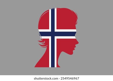 Bandeira da Noruega e forma da menina, ilustração do símbolo nacional da bandeira da Noruega Vetor, retângulo ilustração da bandeira da Noruega, ilustração do vetor plano
