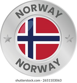 Bandeira da Noruega na medalha de prata. Bandeira nacional no emblema do círculo de metal.