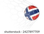 Norway flag soccer ball in net. Vector sport illustration.