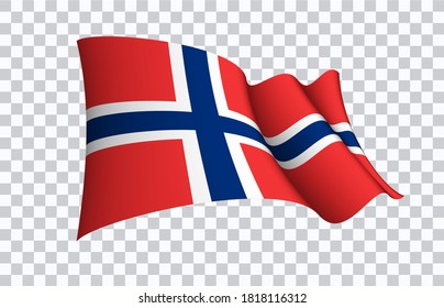 Norway flag state symbol isolated on background national banner. Greeting card National Independence Day of the Kingdom of Norway. Illustration banner with realistic state flag.