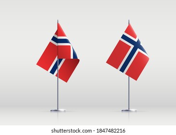 Norway flag state symbol isolated on background national banner. Greeting card National Independence Day of the Kingdom of Norway. Illustration banner with realistic state flag.